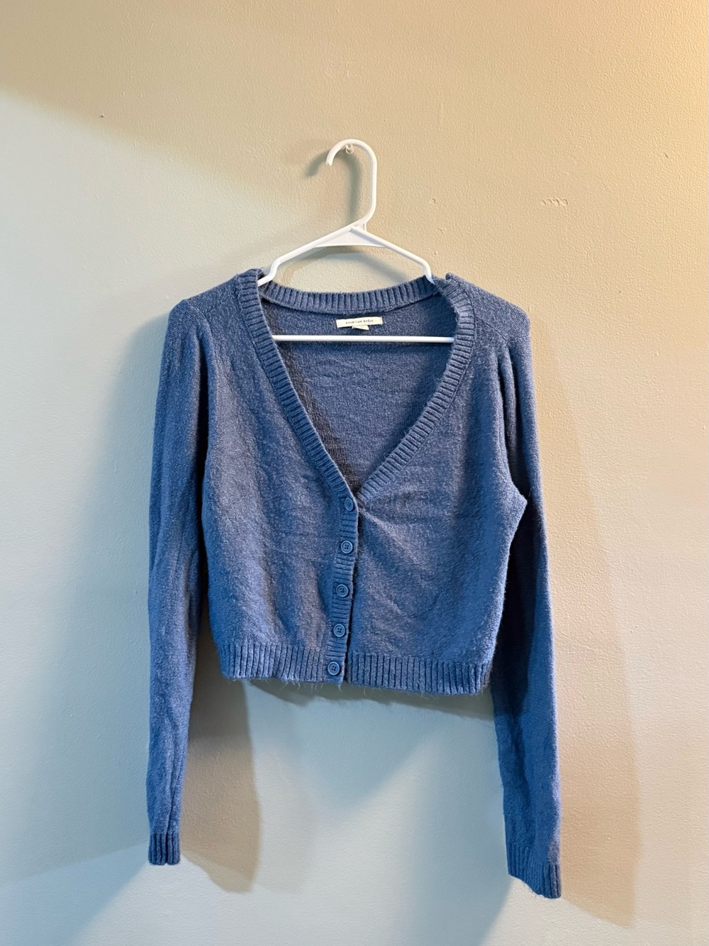 American Eagle Outfitters Dusty Blue V-Neck Button Crop Cardigan